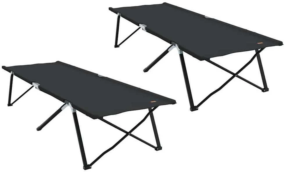 Sulankstoma Kempingo Lova 2 vnt. Juoda 206 x 76 x 74 cm