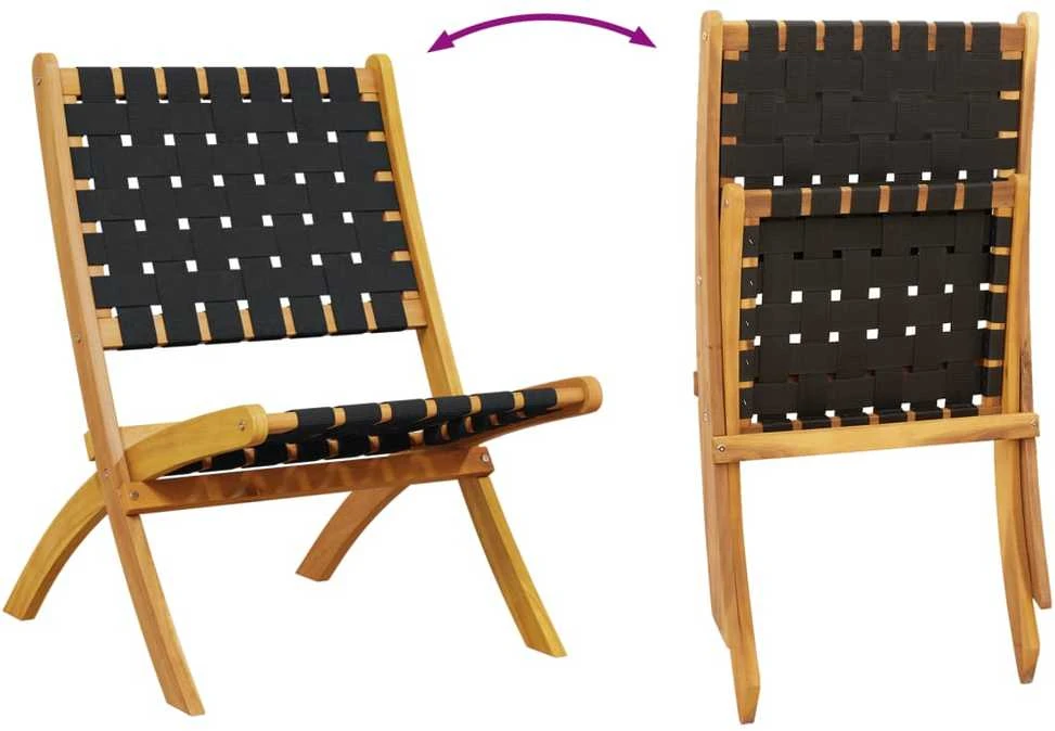 Sulankstomos kėdės, 2 vnt., juodos, masyvios akacijos medienos ir audinio
