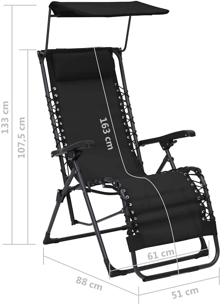 Sofa Sulankstomos terasos kėdės, 2 vnt., juoda, tekstilenas