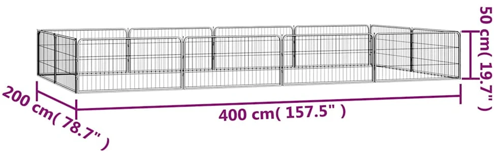 Šunų aptvaras, 12 segmentų, juodas, 100x50cm, plienas