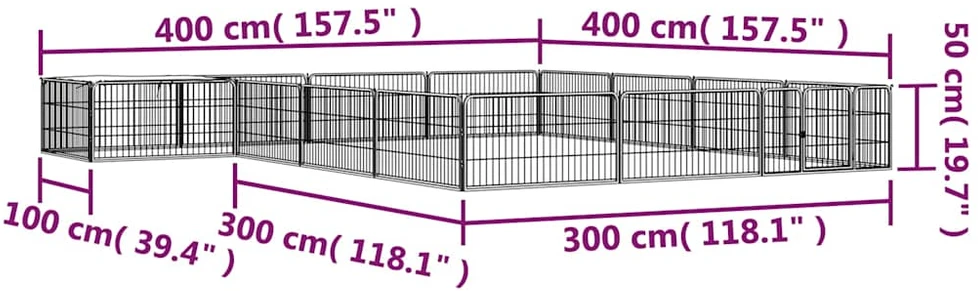 Šunų aptvaras, 16 segmentų, juodas, 100x50cm, plienas