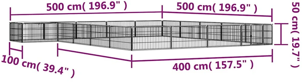 Šunų aptvaras, 20 segmentų, juodas, 100x50cm, plienas