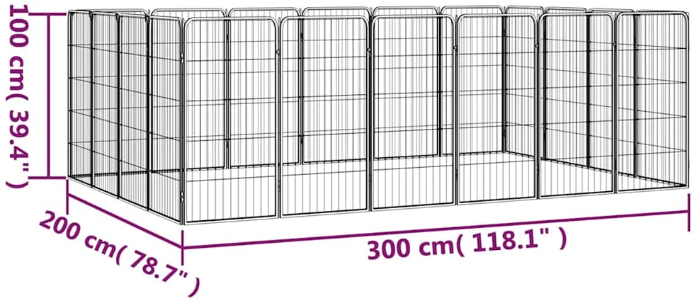 Šunų aptvaras, 20 segmentų, juodas, 50x100cm, plienas