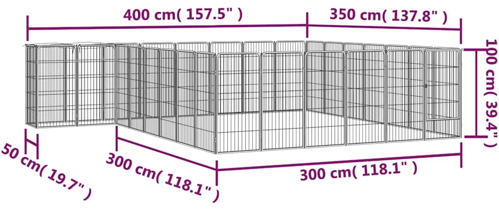 Šunų aptvaras, 30 segmentų, juodas, 50x100cm, plienas