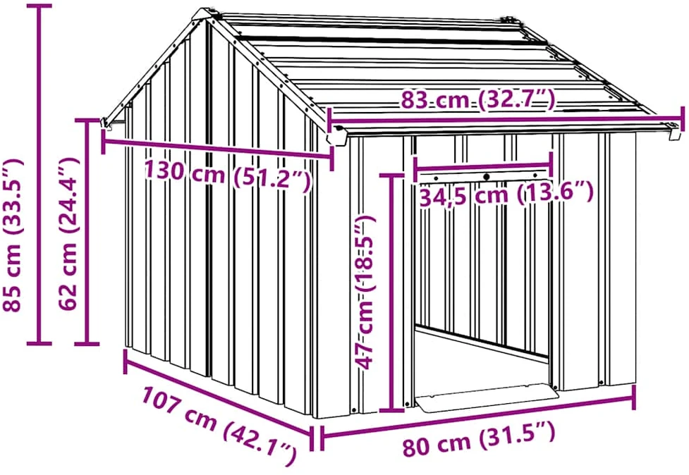 šunų namelis su stogu 83x130x85 cm cinkuoto plieno