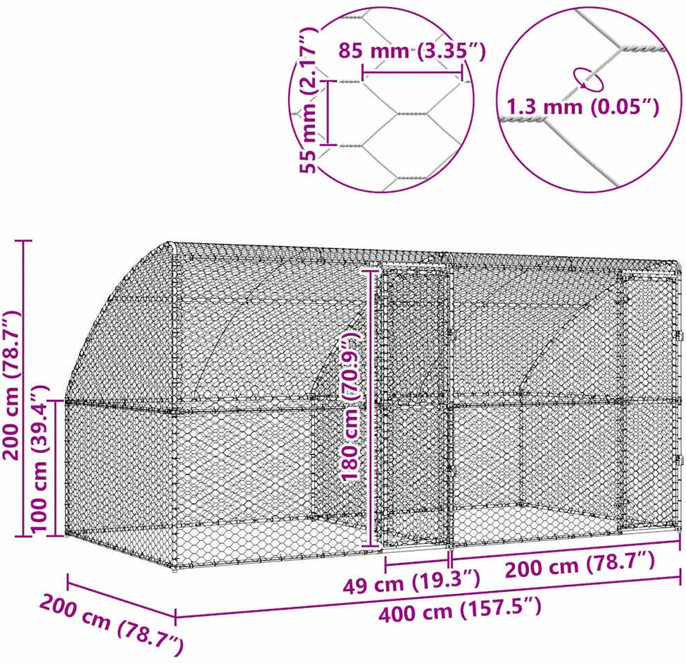 Šunų narvas 2 vnt. Sidabrinė 4 x 2 x 2 m Galvanizuotas plienas