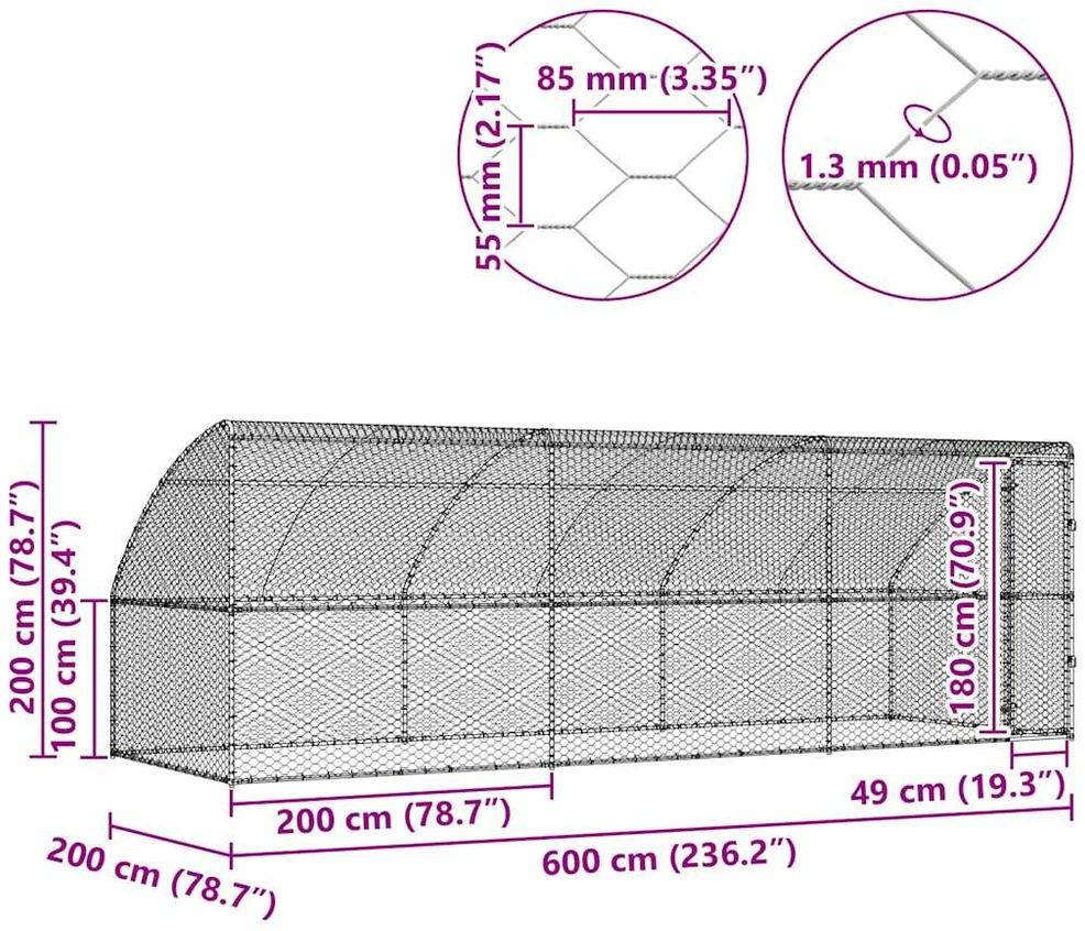 Šunų narvas 3 vnt. Sidabrinė 6 x 2 x 2 m Galvanizuotas plienas