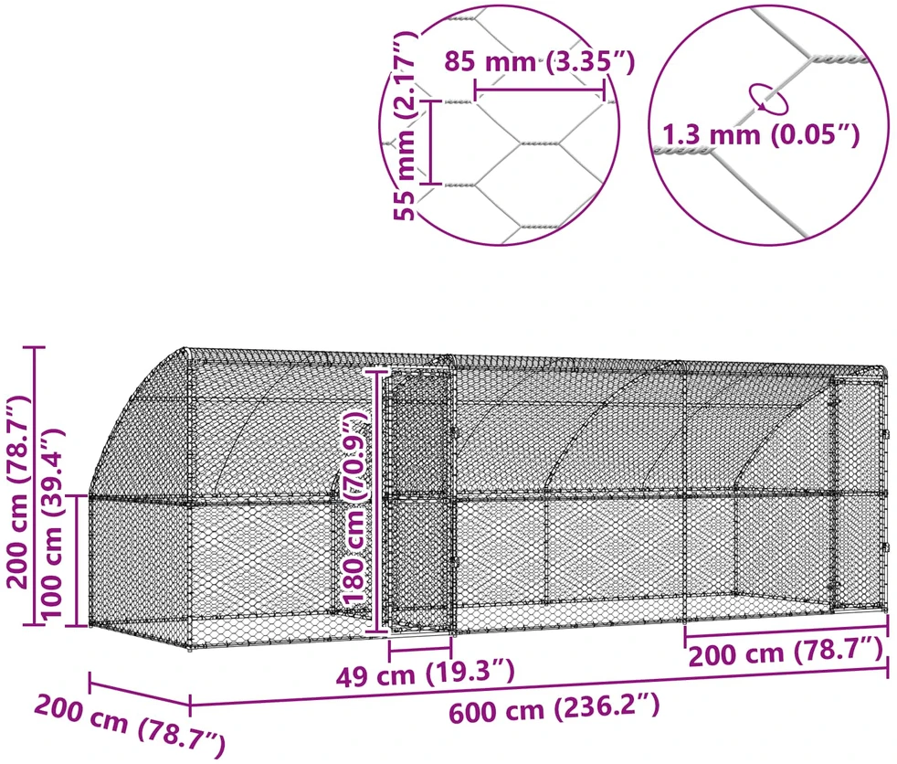 Šunų narvas 3 vnt. Sidabrinė 6 x 2 x 2 m Galvanizuotas plienas