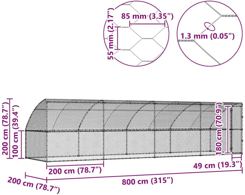 Šunų narvas 4 vnt. Sidabrinė 8 x 2 x 2 m Galvanizuotas plienas