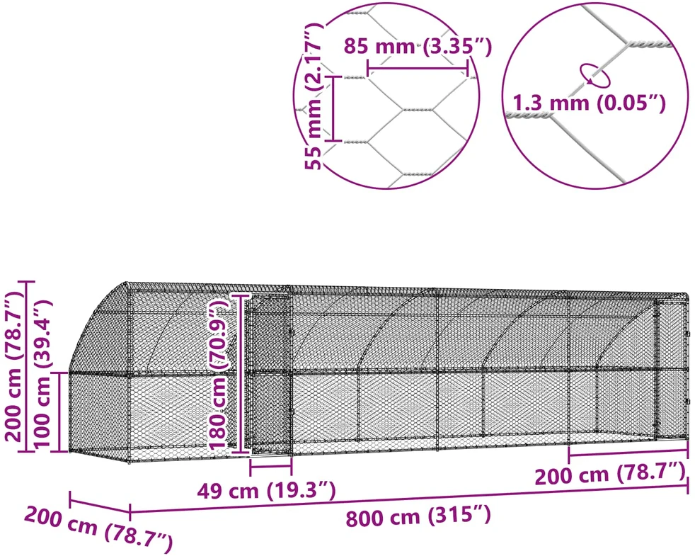 Šunų narvas 4 vnt. Sidabrinė 8 x 2 x 2 m Galvanizuotas plienas