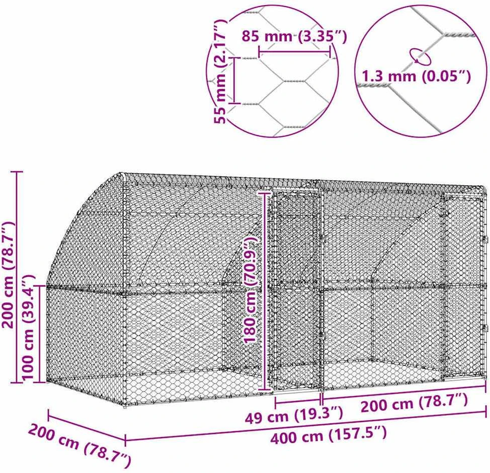 Šunų narvas 2 vnt. Sidabrinė 4 x 2 x 2 m Galvanizuotas plienas