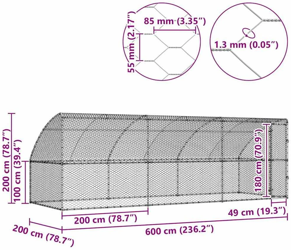 Šunų narvas 3 vnt. Sidabrinė 6 x 2 x 2 m Galvanizuotas plienas