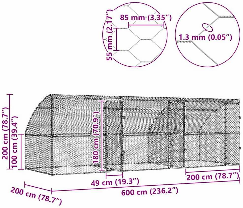 Šunų narvas 3 vnt. Sidabrinė 6 x 2 x 2 m Galvanizuotas plienas