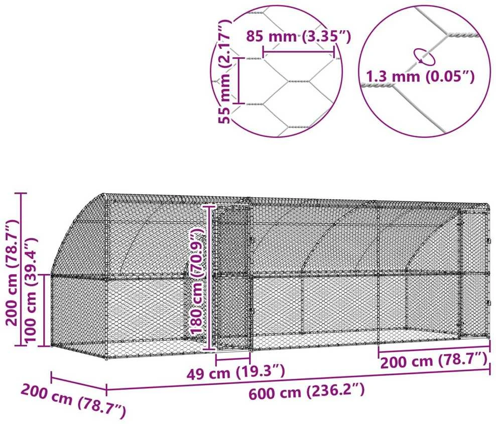 Šunų narvas 3 vnt. Sidabrinė 6 x 2 x 2 m Galvanizuotas plienas