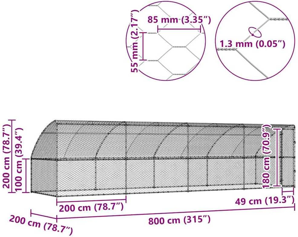 Šunų narvas 4 vnt. Sidabrinė 8 x 2 x 2 m Galvanizuotas plienas