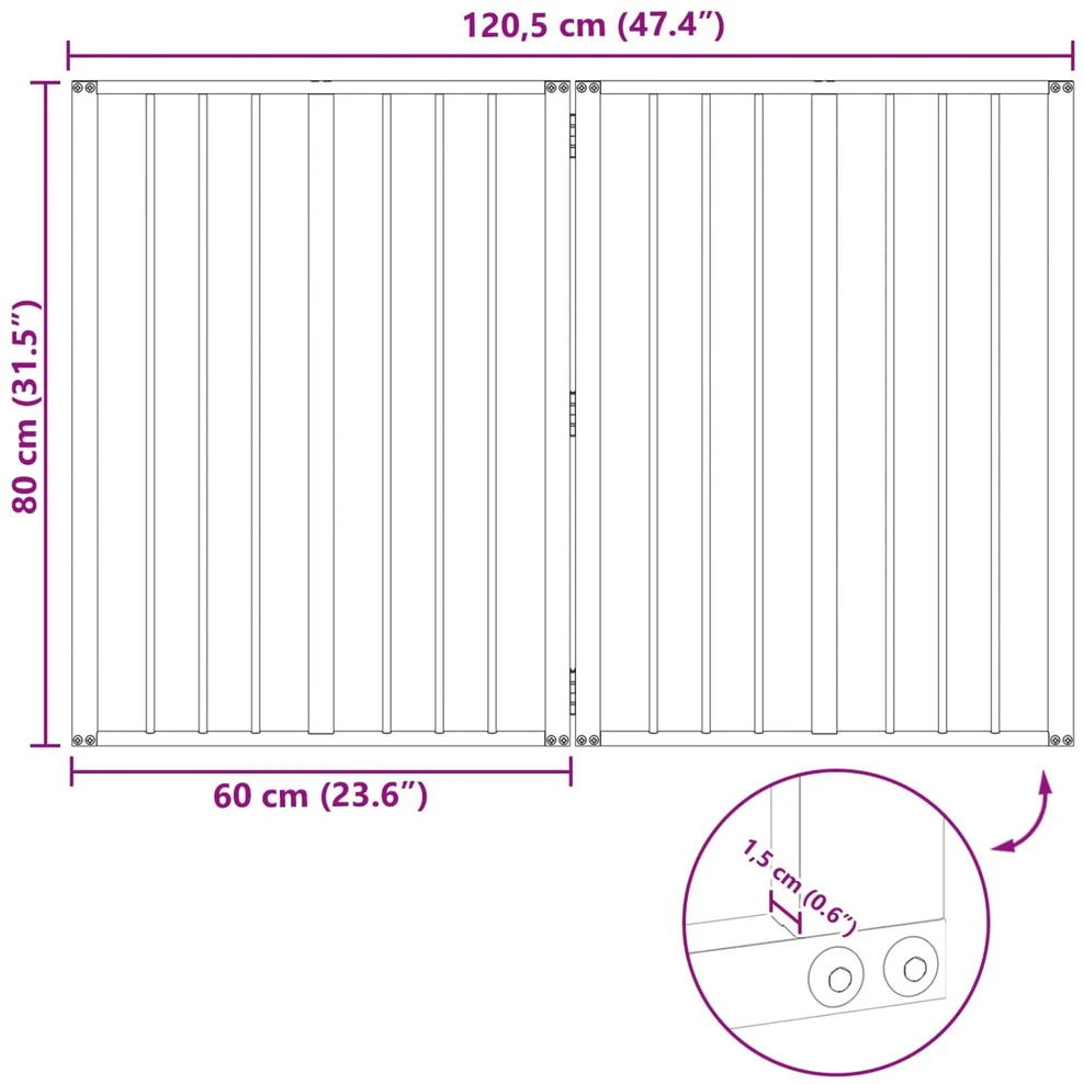 Šunų vartai 2 vnt. Juoda 60 x 80 cm Galvanizuotas plienas