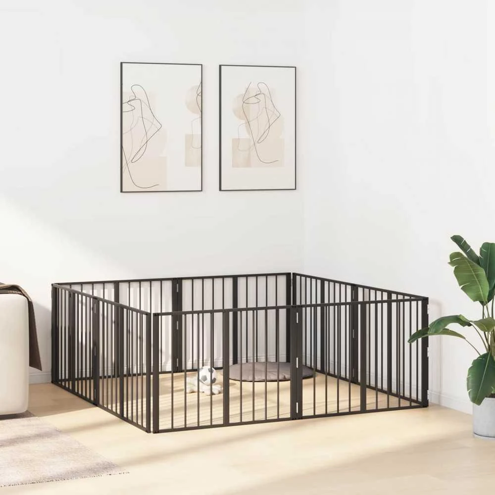 Šunų vartai 8 vnt. Juoda 80 x 60 cm Galvanizuotas plienas