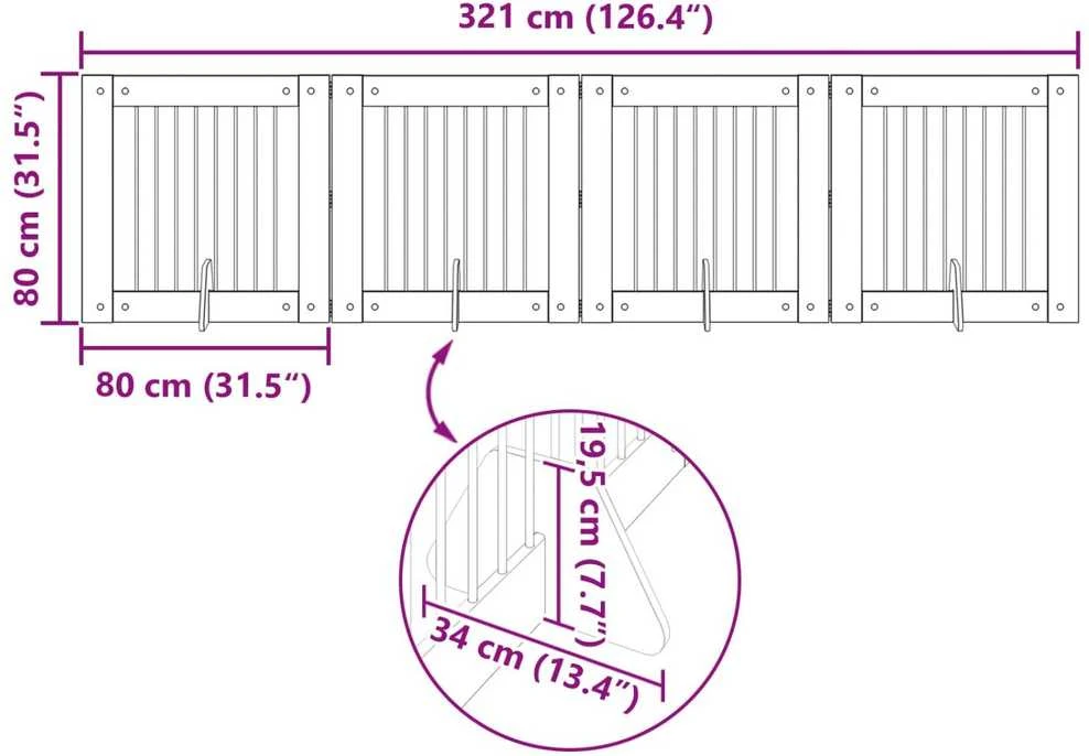 Sulankstomi šunų vartai su stovais 4 vnt. Dūminio ąžuolo 321 cm