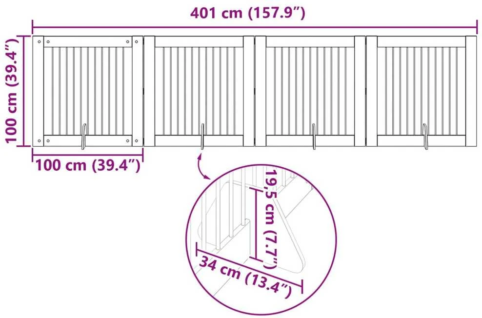 Sulankstomi šunų vartai su stovais 4 vnt. Dūminio ąžuolo 401 cm