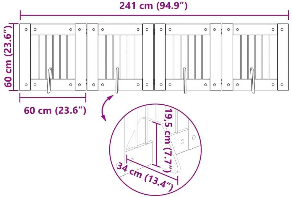 Sulankstomi šunų vartai su stovais 4 vnt. Pilka Sonoma 241 cm