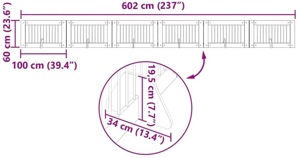 Sulankstomi šunų vartai su stovais 6 vnt. Juodojo ąžuolo 602 cm