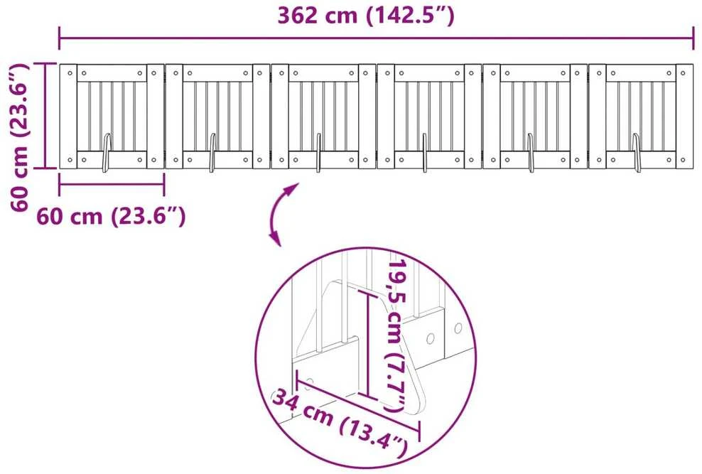 Sulankstomi šunų vartai su stovais 6 vnt. Pilka Sonoma 362 cm