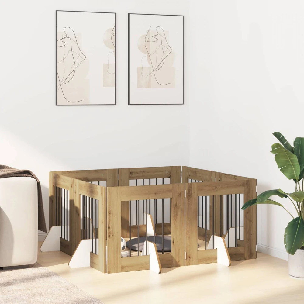 Sulankstomi šunų vartai su stovais 8 vnt. Artisano ąžuolo 60 cm