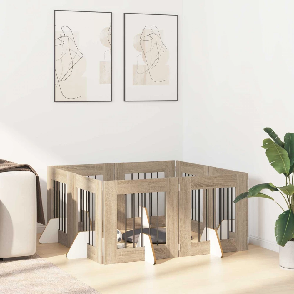 Sulankstomi šunų vartai su stovais 8 vnt. Sonoma ąžuolas 60 cm