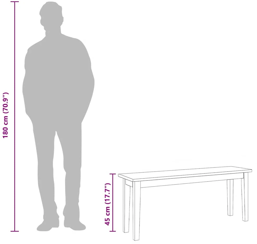 Suoliukas 110 cm Balta medžio masyvo guma