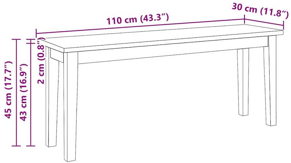 Suoliukas 110 cm Balta medžio masyvo guma