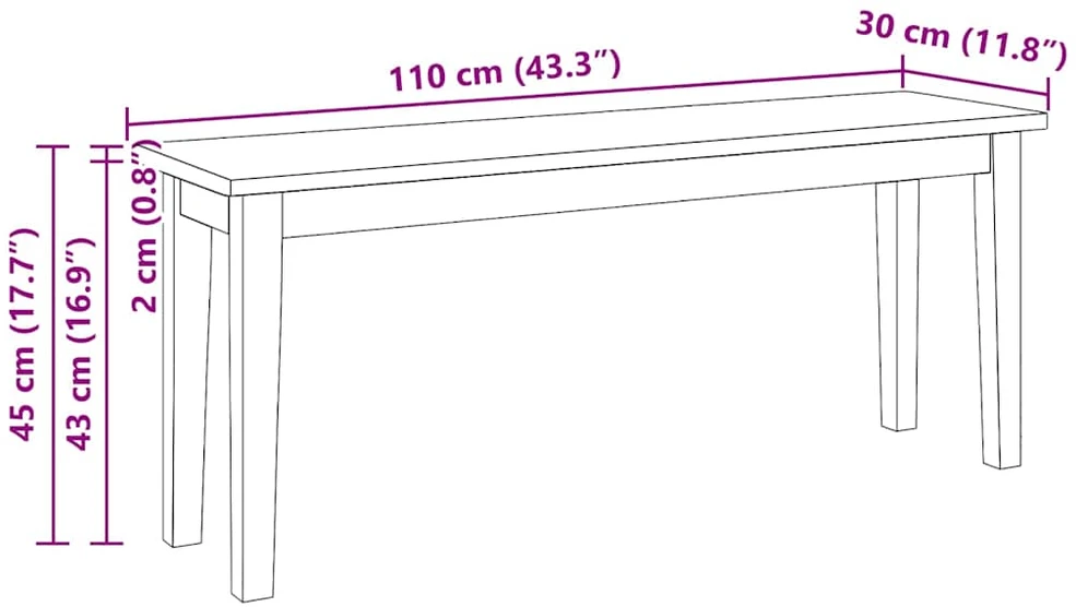 Suoliukas 110 cm Medžio masyvo guma
