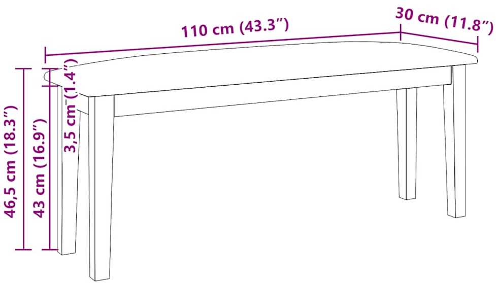 Suoliukas 110 cm Medžio masyvo guma