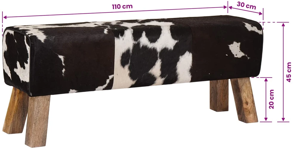 suoliukas 110 x 30 x 45 cm Tikra oda Juoda ir Balta
