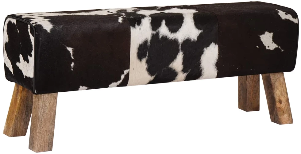 suoliukas 110 x 30 x 45 cm Tikra oda Juoda ir Balta