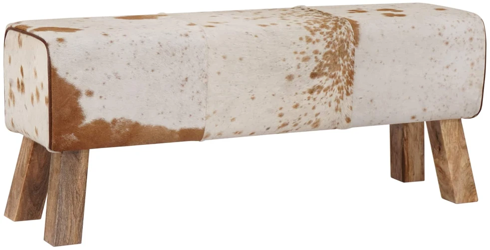 suoliukas 110 x 30 x 45 cm Tikra oda Ruda ir balta