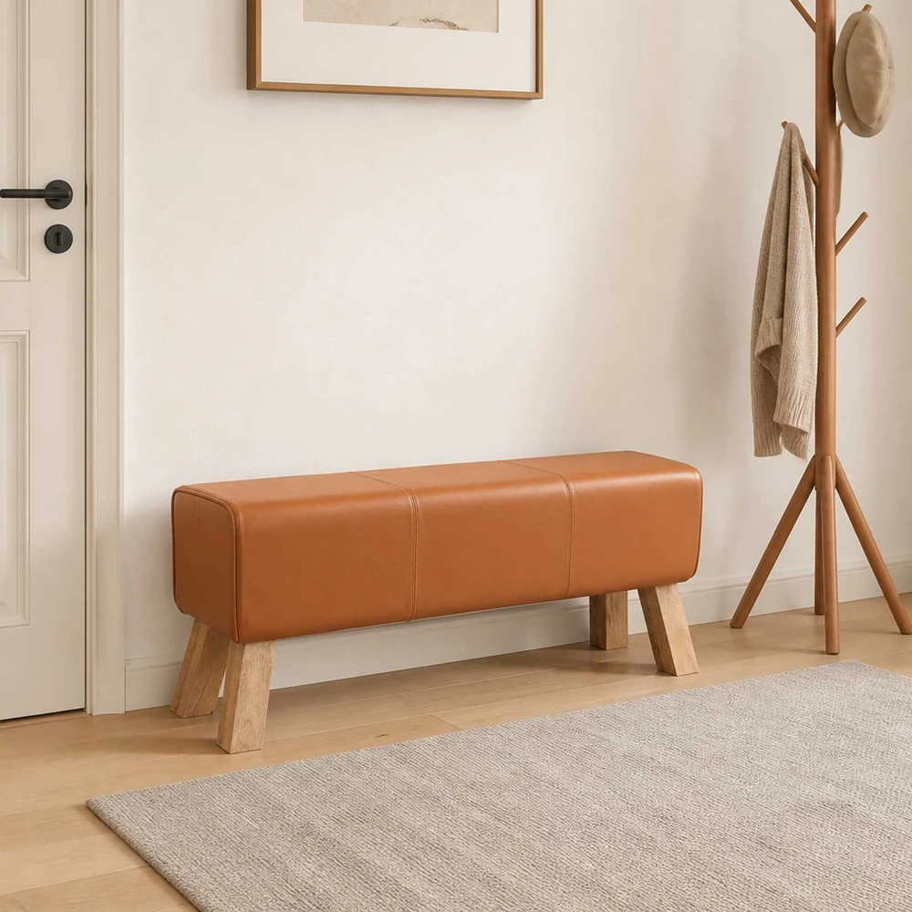 suoliukas 110 x 30 x 45 cm Tikra oda Ruda