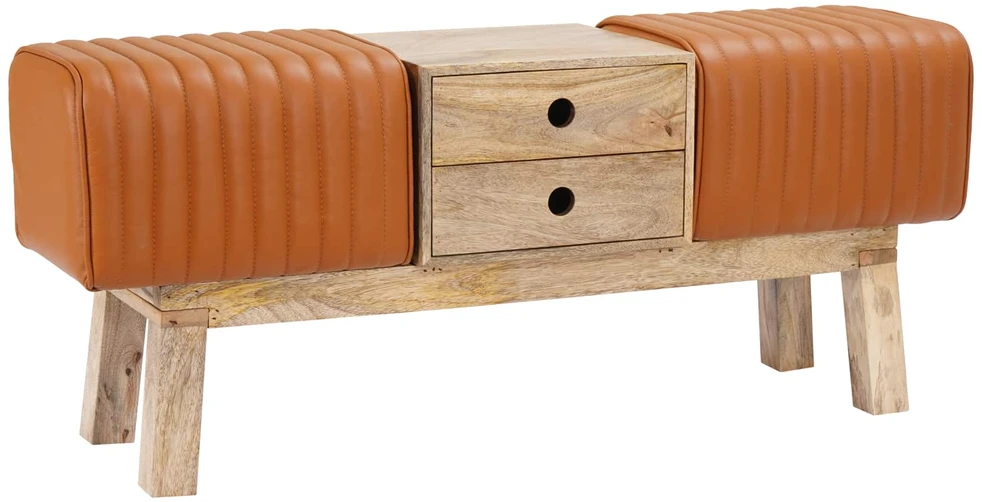 suoliukas 110 x 30 x 45 cm Tikra oda Ruda