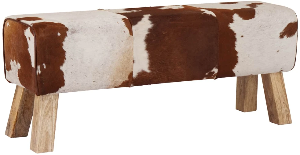 suoliukas 110 x 30 x 45 cm Tikra oda Ruda ir balta