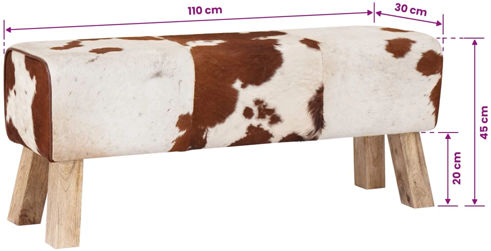 suoliukas 110 x 30 x 45 cm Tikra oda Ruda ir balta