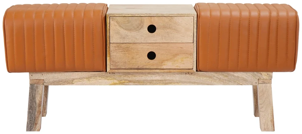 suoliukas 110 x 30 x 45 cm Tikra oda Ruda