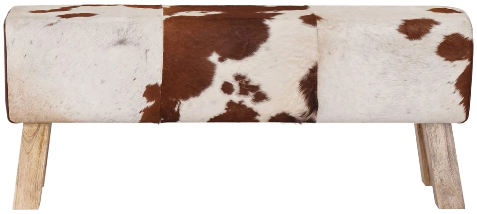 suoliukas 110 x 30 x 45 cm Tikra oda Ruda ir balta
