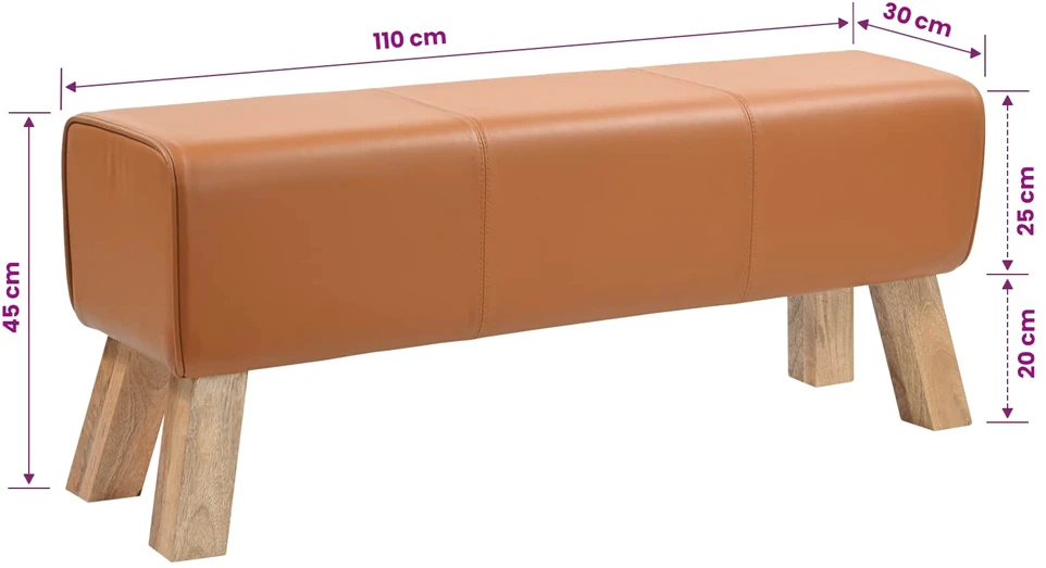 suoliukas 110 x 30 x 45 cm Tikra oda Ruda