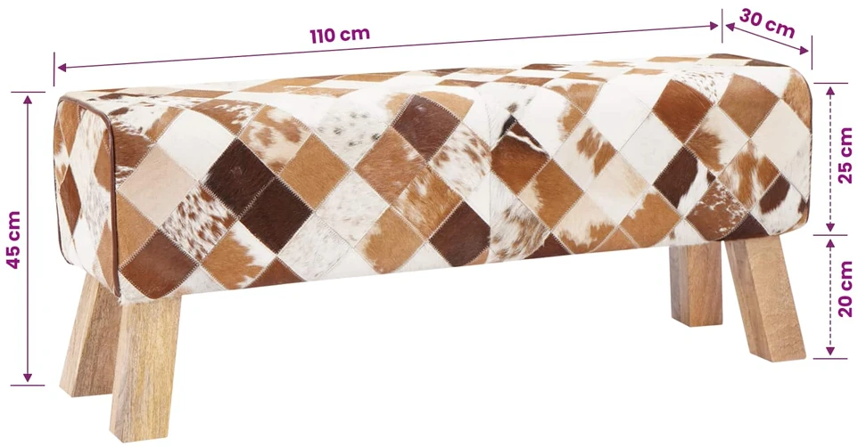 suoliukas 110 x 30 x 45 cm Tikra oda Rudas skiautinys