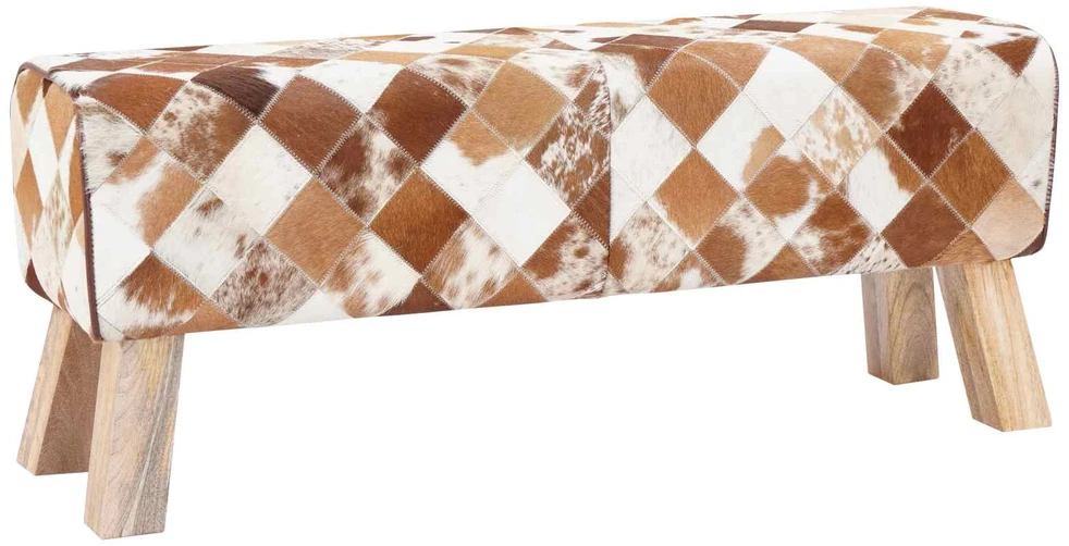 suoliukas 110 x 30 x 45 cm Tikra oda Rudas skiautinys