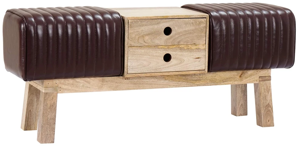 suoliukas 110 x 30 x 45 cm Tikra oda Tamsiai rudas