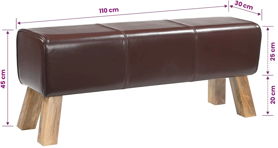 suoliukas 110 x 30 x 45 cm Tikra oda Tamsiai rudas