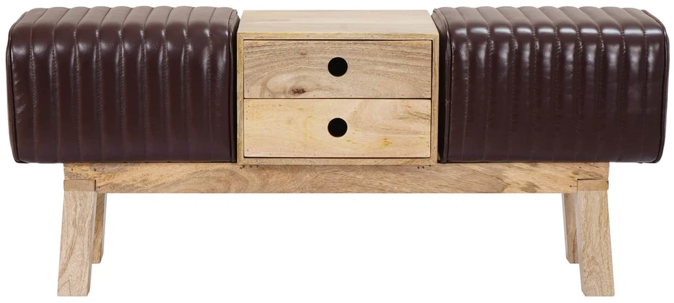 suoliukas 110 x 30 x 45 cm Tikra oda Tamsiai rudas