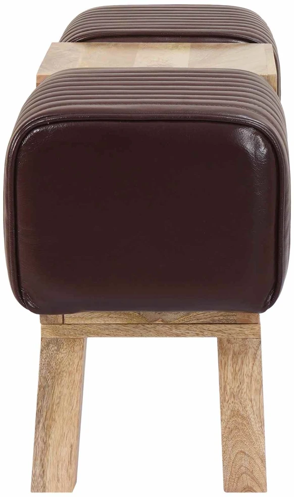 suoliukas 110 x 30 x 45 cm Tikra oda Tamsiai rudas