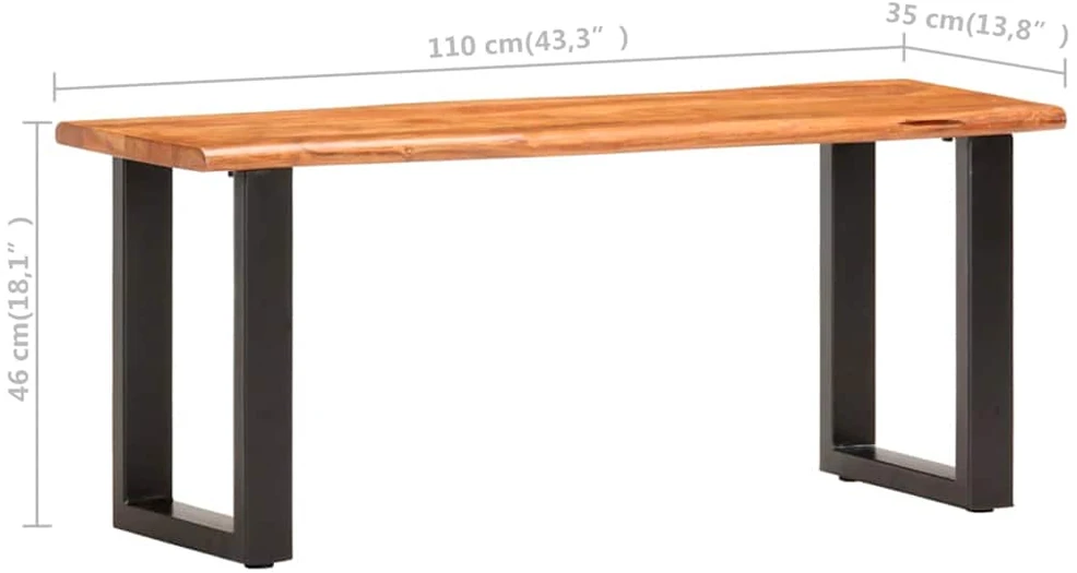 Suoliukas, 110cm, akacijos masyvas ir plienas, su gyvu kraštu