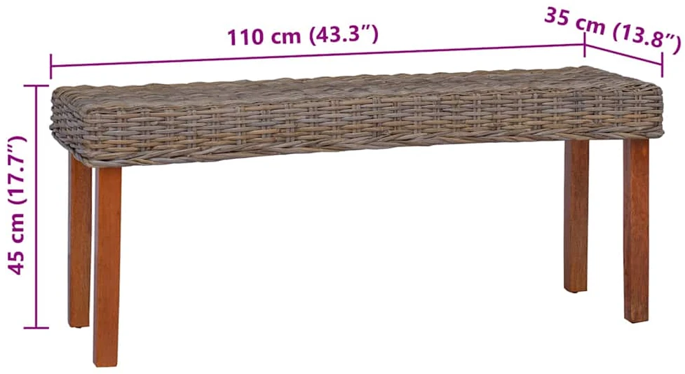 Suoliukas, 110cm, natūralus Kubu ratanas ir mango masyvas